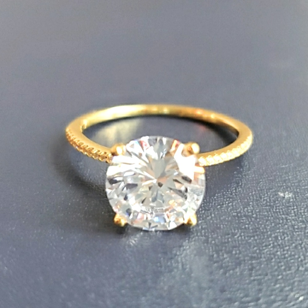 3 CT CZ Diamond Gold Solitaire Ring